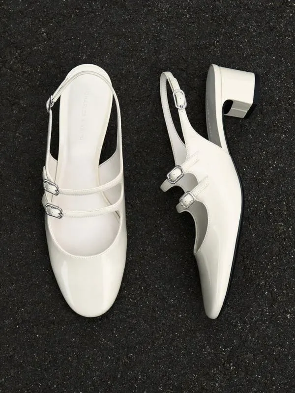 Women Clementine DoubleStrap Slingback Mary Jane Pumps 8211 Chalk CHARLES and KEITH Heels