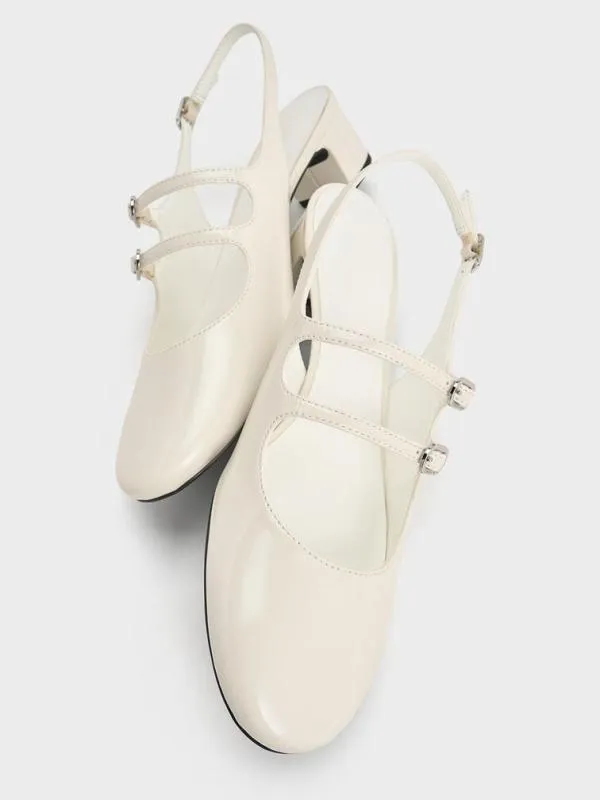 Women Clementine DoubleStrap Slingback Mary Jane Pumps 8211 Chalk CHARLES and KEITH Heels