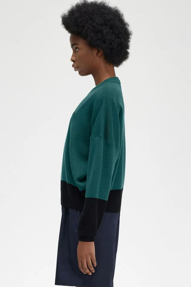 Women Colour Block Jumper Petrol Blue Fred Perry Knitwear