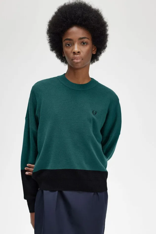 Women Colour Block Jumper Petrol Blue Fred Perry Knitwear