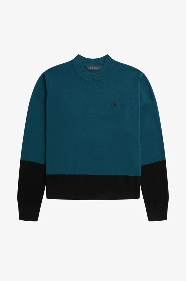 Women Colour Block Jumper Petrol Blue Fred Perry Knitwear