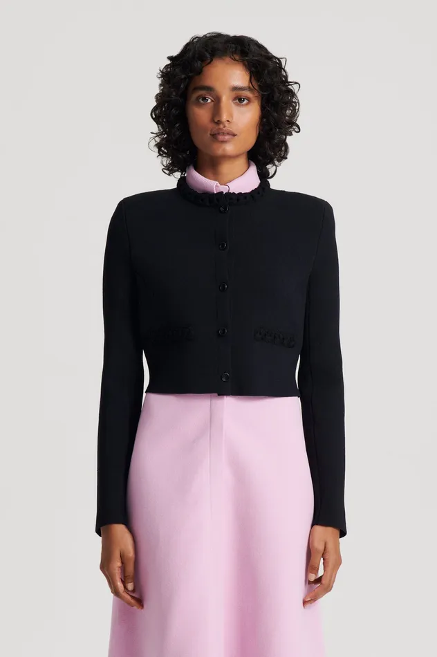 Women CREPE KNIT DAISY CROP JACKET BLACK Jackets Scanlan Theodore Women CREPE KNIT DAISY CROP JACKET BLACK Jackets Scanlan Theodore