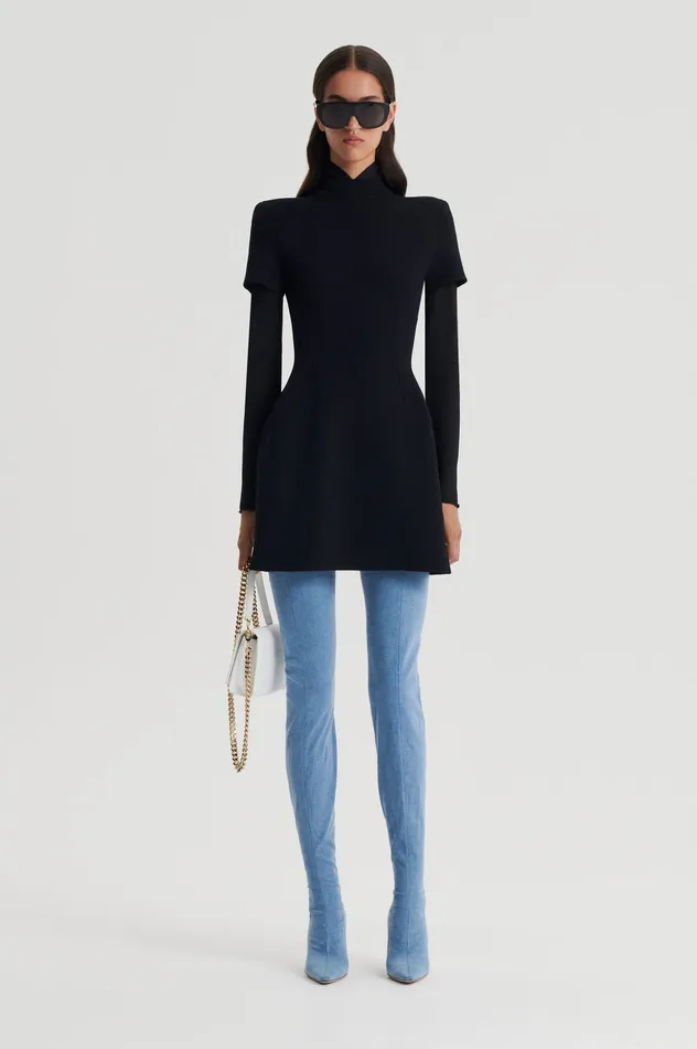 Women CREPE KNIT PEPLUM DRESS BLACK Knitwear Scanlan Theodore