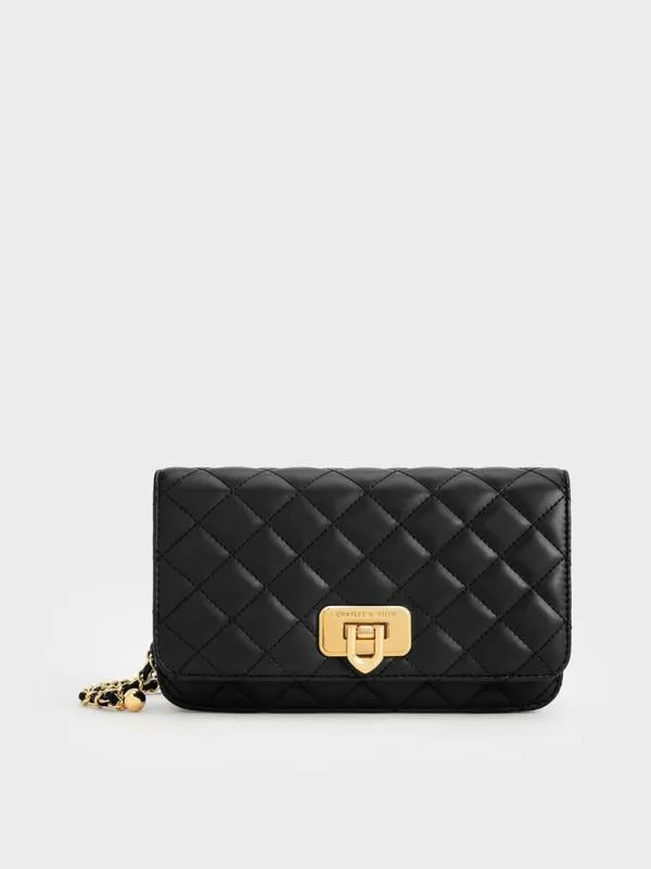 Women Cressida Quilted PushLock Clutch 8211 Black CHARLES and KEITH Clutches