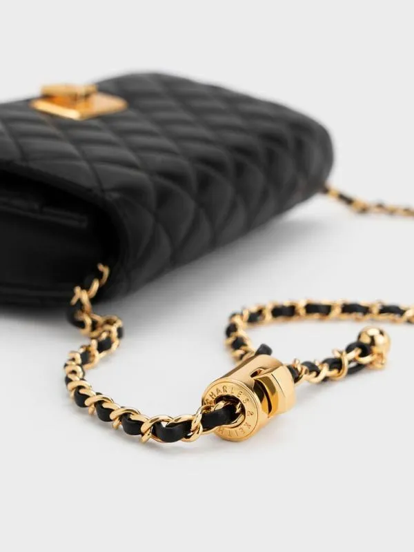 Women Cressida Quilted PushLock Clutch 8211 Black CHARLES and KEITH Clutches