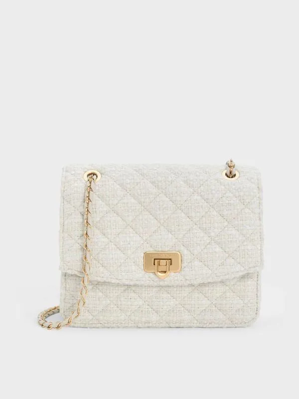 Women Cressida Tweed Chain Strap Bag 8211 Chalk CHARLES and KEITH Clutches