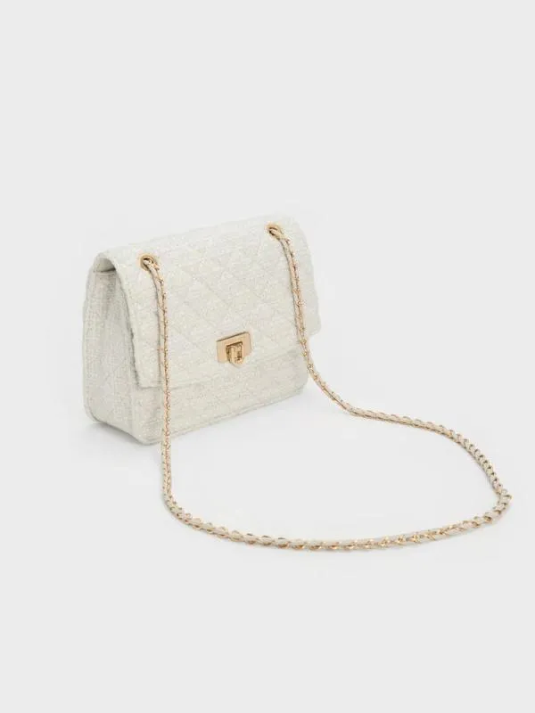 Women Cressida Tweed Chain Strap Bag 8211 Chalk CHARLES and KEITH Clutches