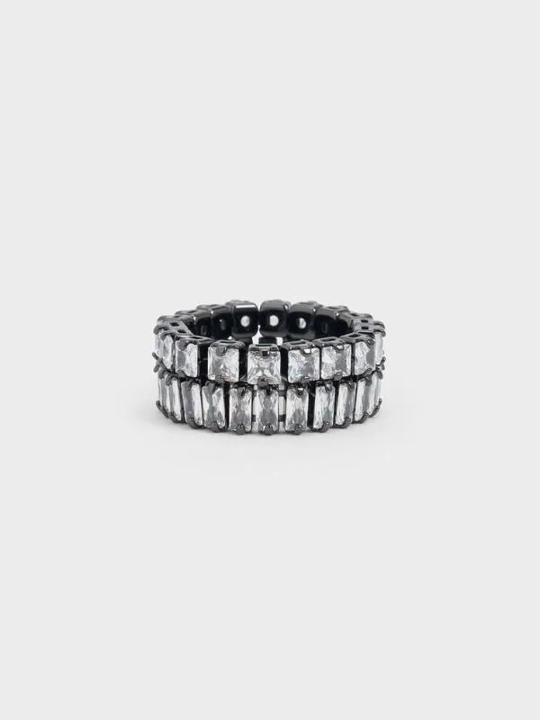 Women Crystal DoubleRow Eternity Ring 8211 Black CHARLES and KEITH Rings