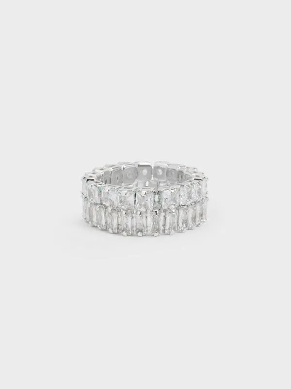 Women Crystal DoubleRow Eternity Ring 8211 Silver CHARLES and KEITH Rings