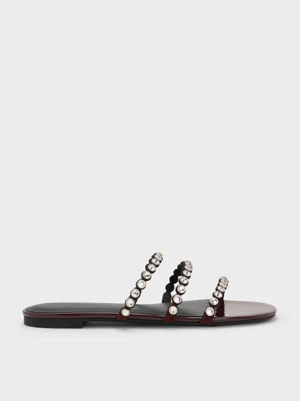 Women CrystalEmbellished TripleStrap Sandals 8211 Burgundy CHARLES and KEITH Sandals Women CrystalEmbellished TripleStrap Sandals 8211 Burgundy CHARLES and KEITH Sandals