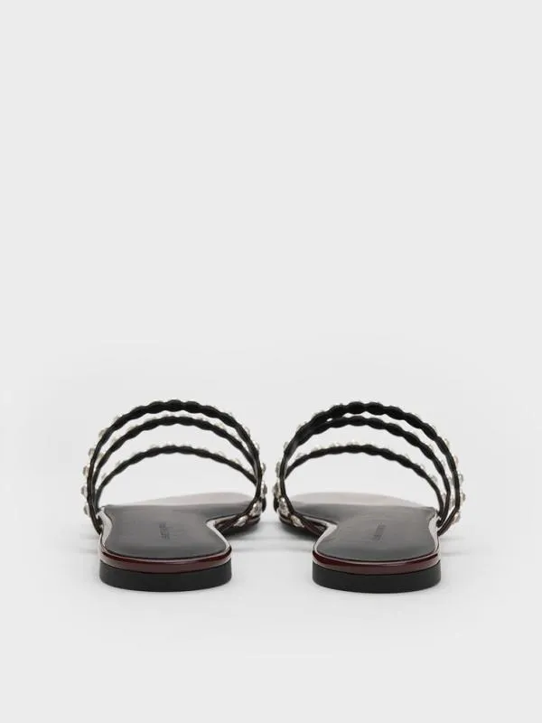 Women CrystalEmbellished TripleStrap Sandals 8211 Burgundy CHARLES and KEITH Sandals