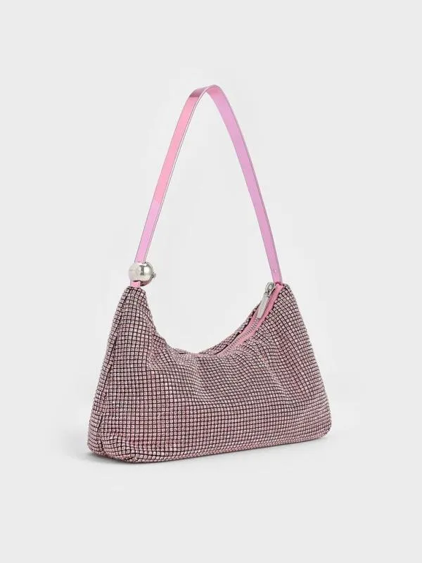 Women CrystalEmbellished TwoWay Bag 8211 Pink CHARLES and KEITH Shoulder Bags