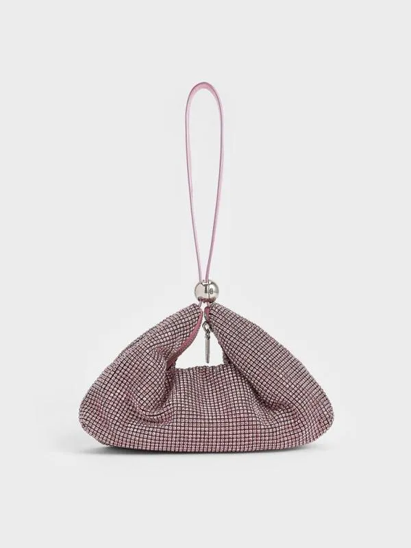 Women CrystalEmbellished TwoWay Bag 8211 Pink CHARLES and KEITH Shoulder Bags