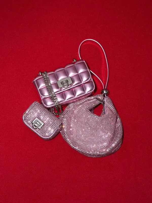Women CrystalEmbellished TwoWay Bag 8211 Pink CHARLES and KEITH Shoulder Bags
