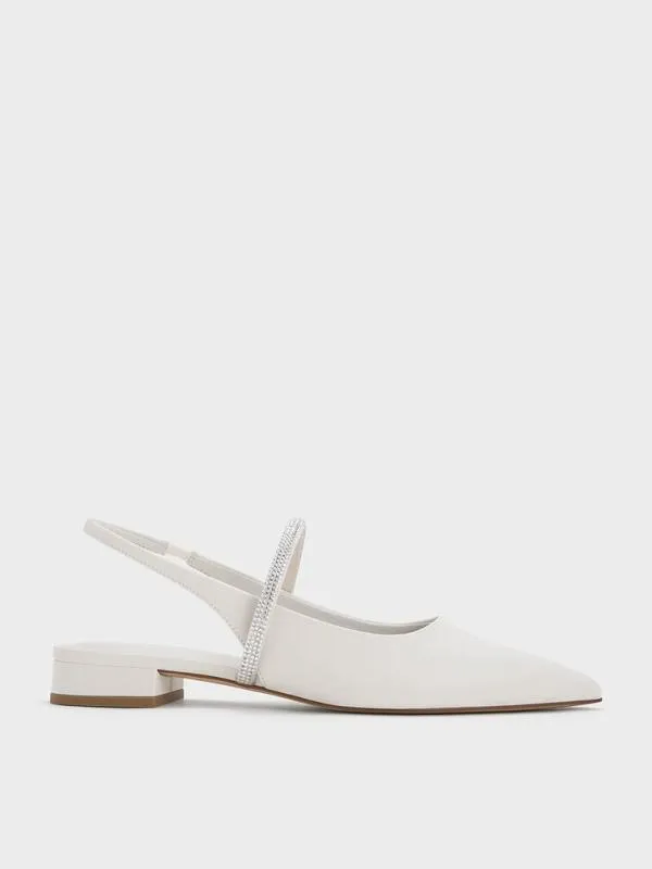 Women CrystalStrap PointedToe Slingback Flats 8211 White CHARLES and KEITH Ballet Flats Women CrystalStrap PointedToe Slingback Flats 8211 White CHARLES and KEITH Ballet Flats