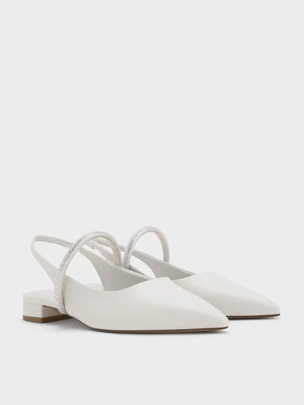 Women CrystalStrap PointedToe Slingback Flats 8211 White CHARLES and KEITH Ballet Flats