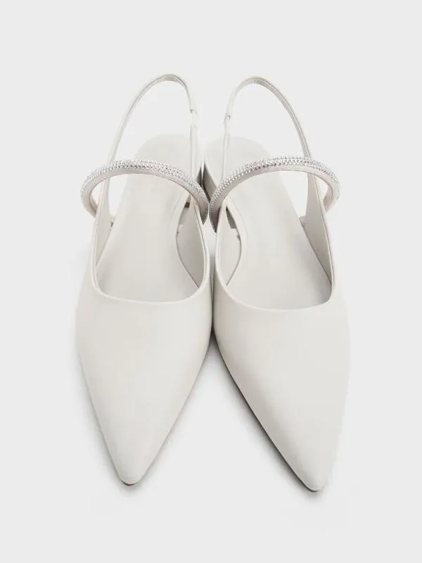 Women CrystalStrap PointedToe Slingback Flats 8211 White CHARLES and KEITH Ballet Flats