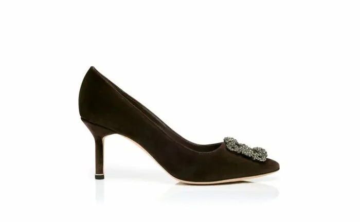 Women Dark Brown Velvet Jewel Buckle Pumps Manolo Blahnik Pumps