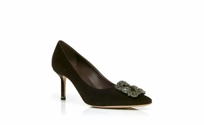 Women Dark Brown Velvet Jewel Buckle Pumps Manolo Blahnik Pumps