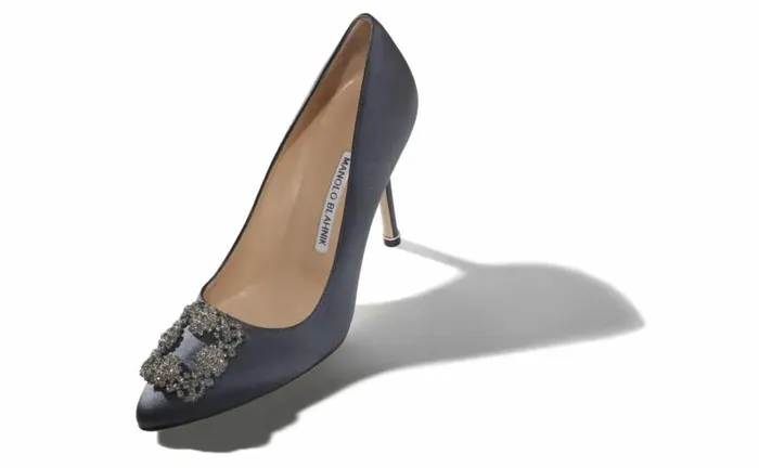 Women Dark Grey Satin Jewel Buckle Pumps Manolo Blahnik Pumps