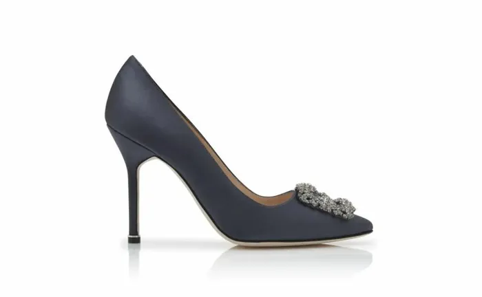 Women Dark Grey Satin Jewel Buckle Pumps Manolo Blahnik Pumps