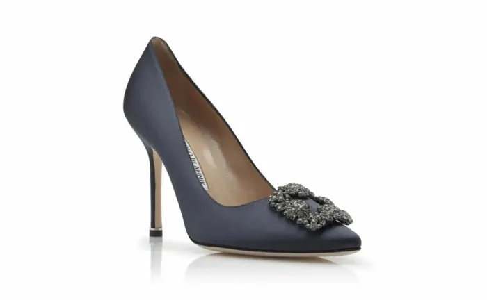 Women Dark Grey Satin Jewel Buckle Pumps Manolo Blahnik Pumps