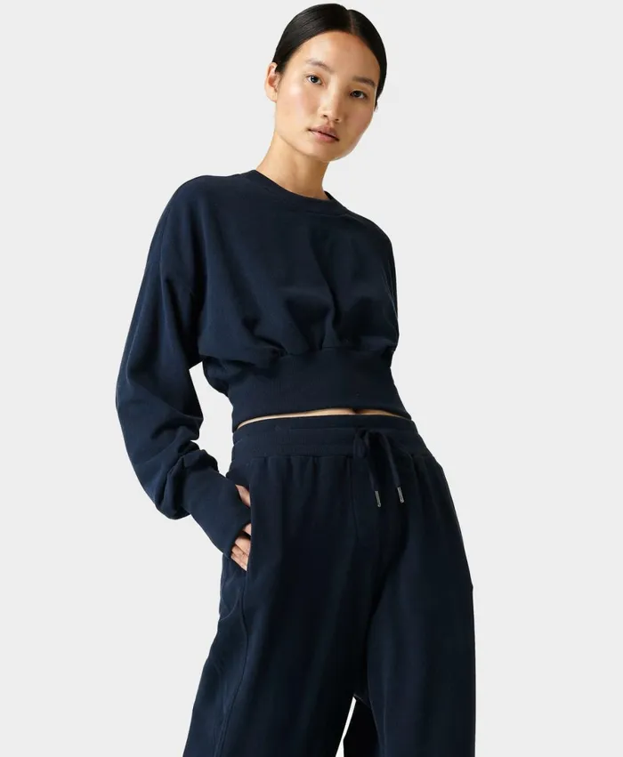Women Delight Luxe Fleece Pullover Navy Blue Sweaty Betty Jumpers Hoodies
