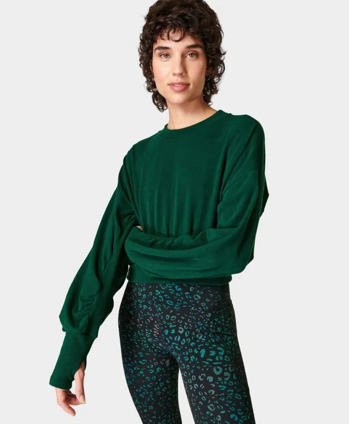 Women Delight Luxe Fleece Pullover Retro Green Sweaty Betty Jumpers Hoodies