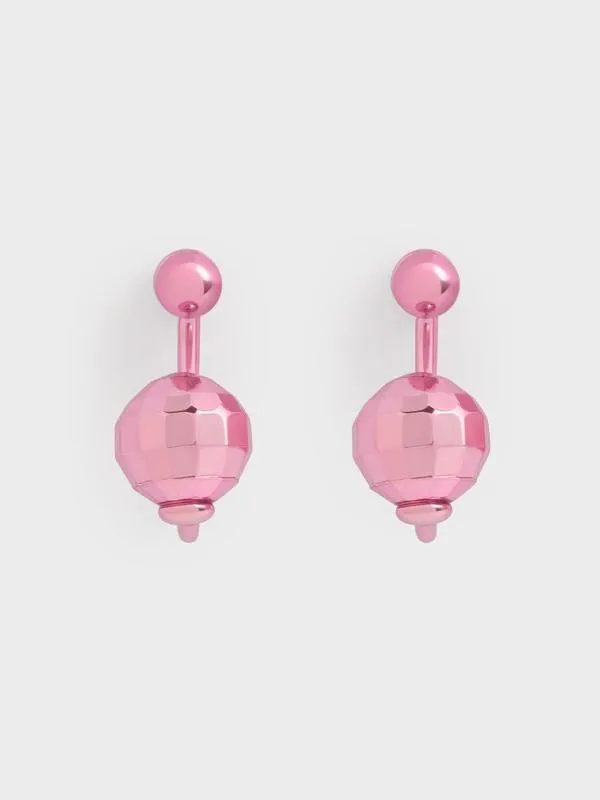 Women Disco Ball Stud Jacket Earrings 8211 Pink CHARLES and KEITH Earrings