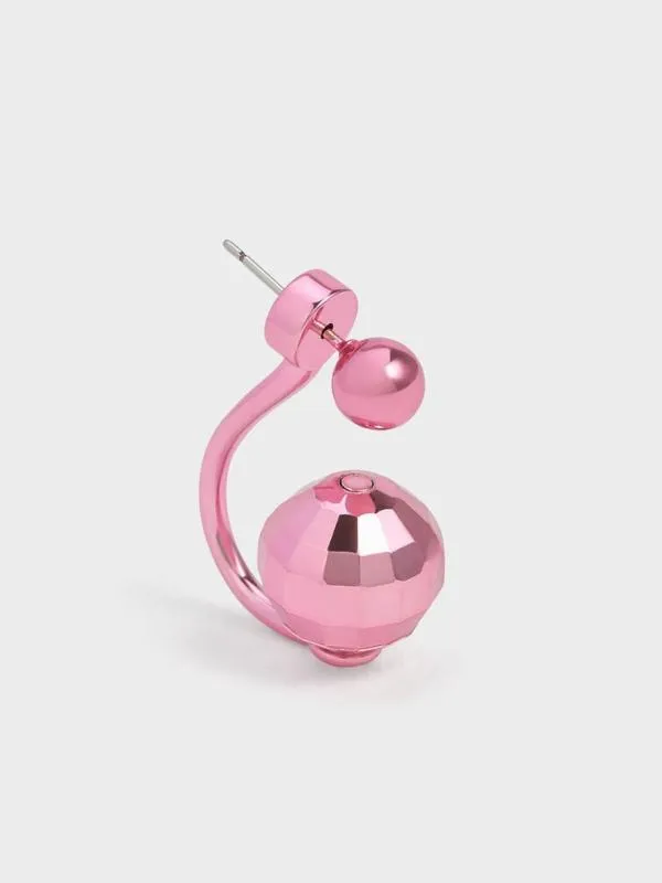 Women Disco Ball Stud Jacket Earrings 8211 Pink CHARLES and KEITH Earrings