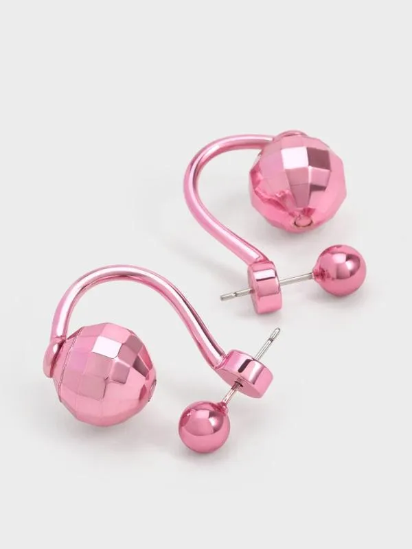 Women Disco Ball Stud Jacket Earrings 8211 Pink CHARLES and KEITH Earrings