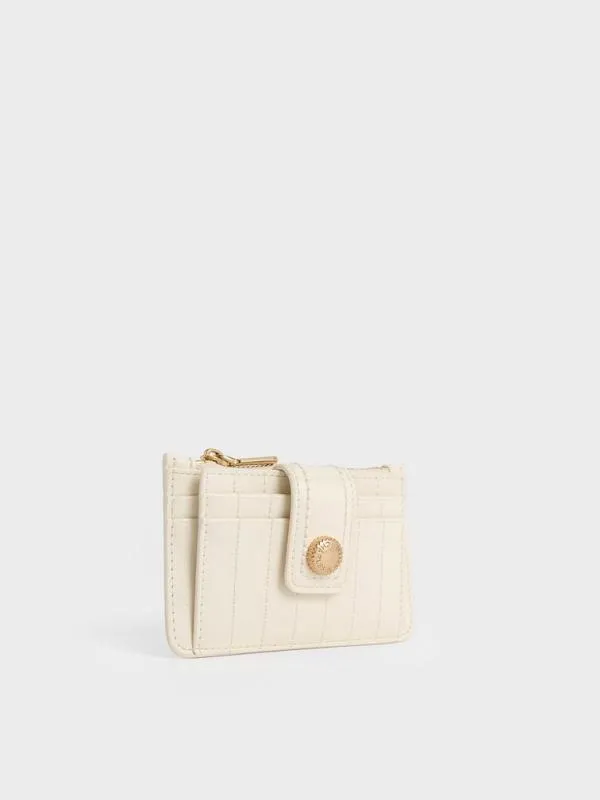 Women Donna CrinkleEffect Panelled Card Holder 8211 Cream CHARLES and KEITH Card Holders