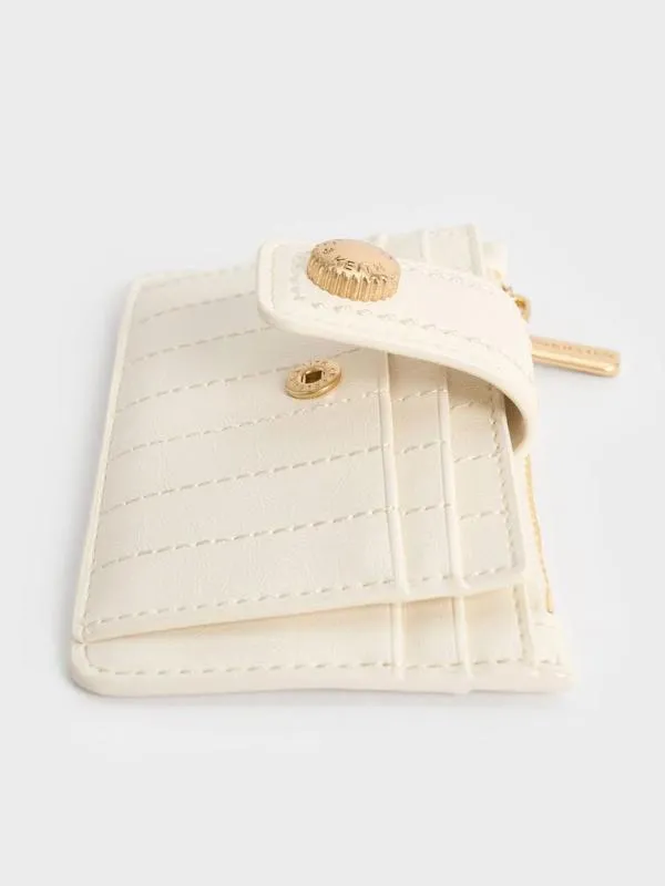 Women Donna CrinkleEffect Panelled Card Holder 8211 Cream CHARLES and KEITH Card Holders