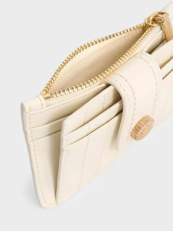 Women Donna CrinkleEffect Panelled Card Holder 8211 Cream CHARLES and KEITH Card Holders