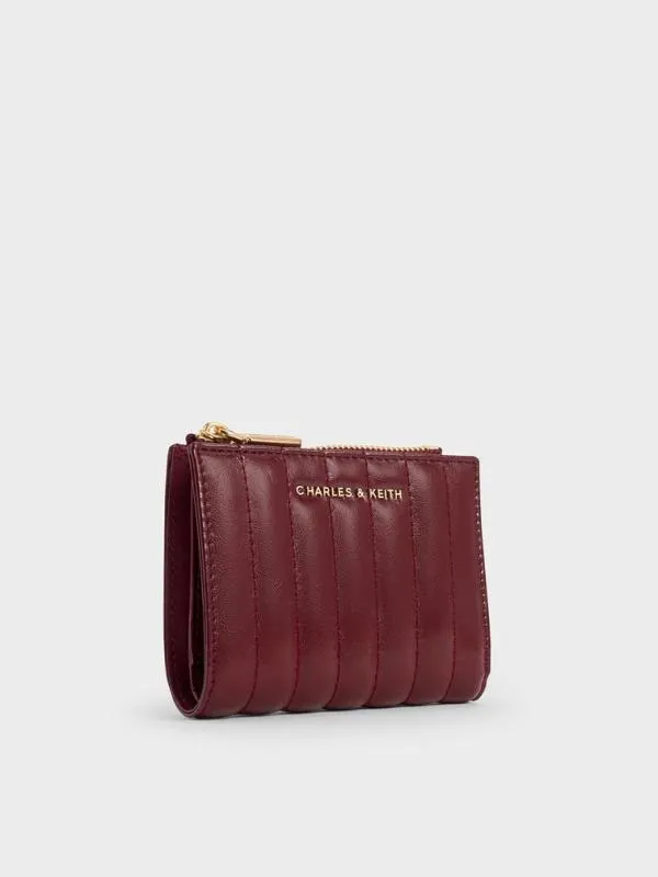 Women Donna CrinkleEffect Panelled TopZip Wallet 8211 Burgundy CHARLES and KEITH Small Wallets