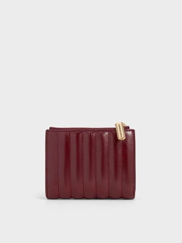 Women Donna CrinkleEffect Panelled TopZip Wallet 8211 Burgundy CHARLES and KEITH Small Wallets