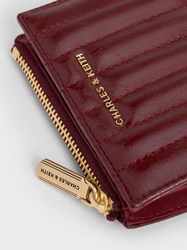 Women Donna CrinkleEffect Panelled TopZip Wallet 8211 Burgundy CHARLES and KEITH Small Wallets
