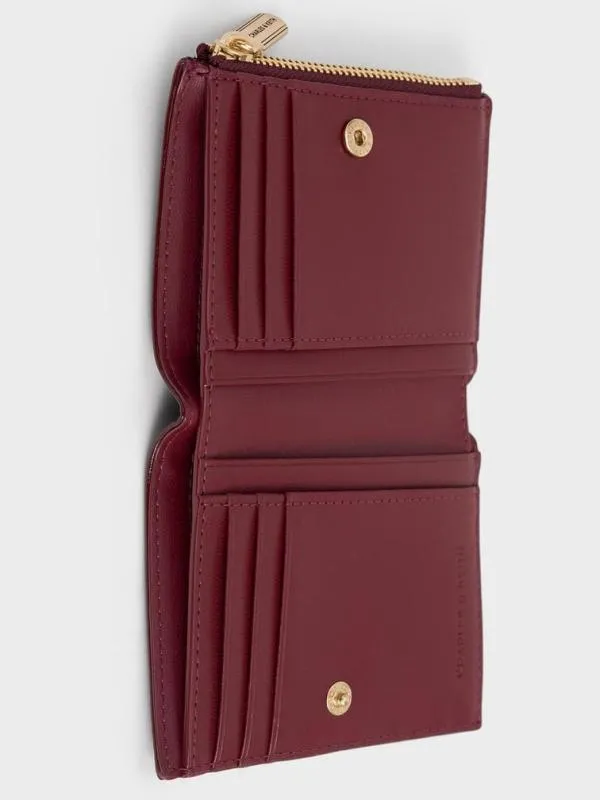 Women Donna CrinkleEffect Panelled TopZip Wallet 8211 Burgundy CHARLES and KEITH Small Wallets