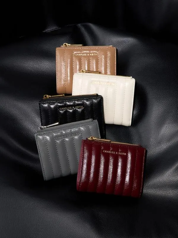 Women Donna CrinkleEffect Panelled TopZip Wallet 8211 Burgundy CHARLES and KEITH Small Wallets