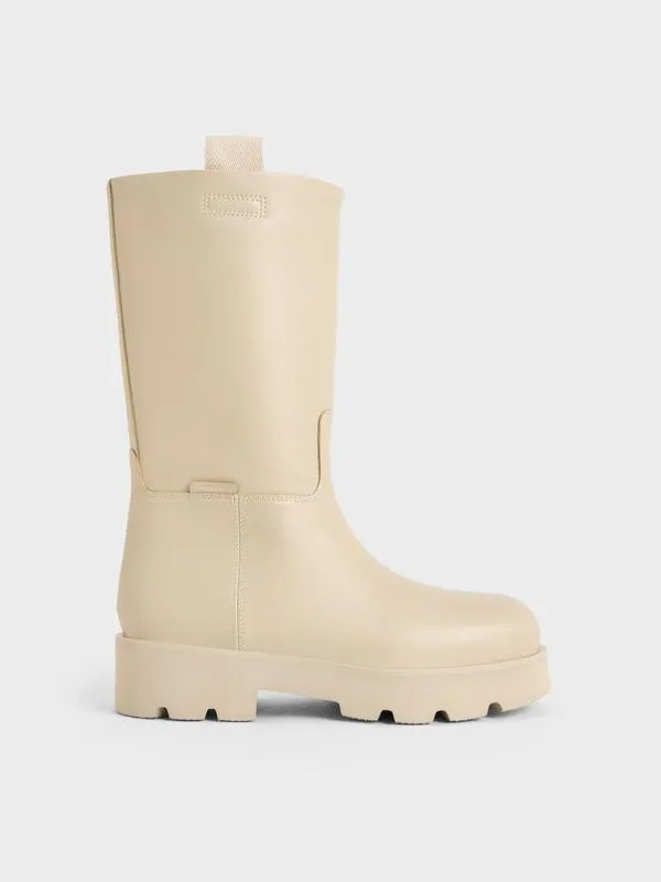 Women Double PullTab Calf Boots 8211 Beige CHARLES and KEITH Boots