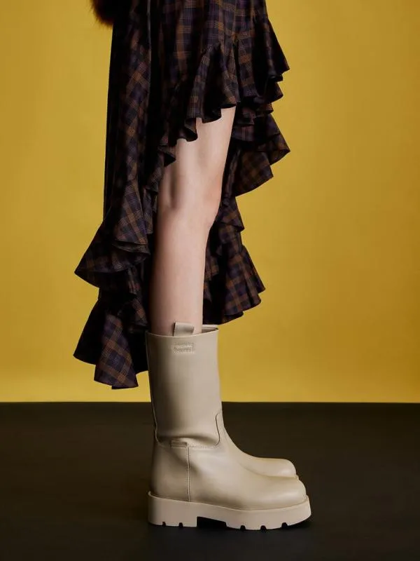 Women Double PullTab Calf Boots 8211 Beige CHARLES and KEITH Boots