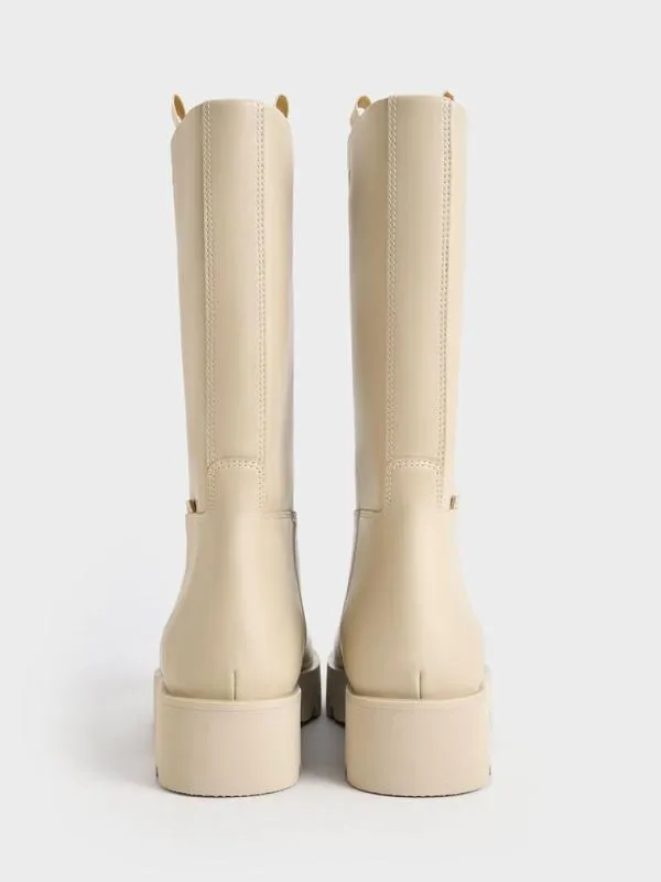 Women Double PullTab Calf Boots 8211 Beige CHARLES and KEITH Boots