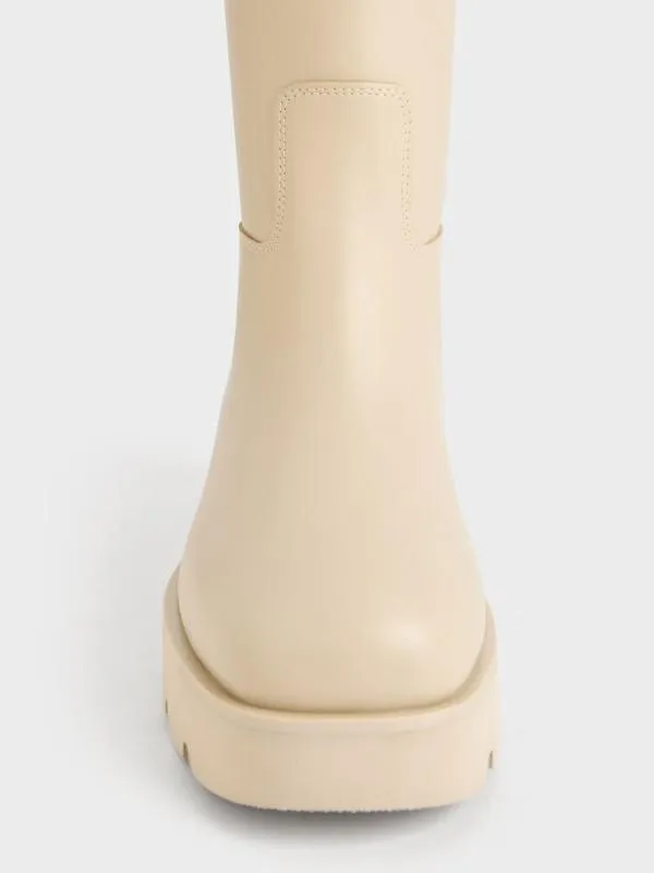 Women Double PullTab Calf Boots 8211 Beige CHARLES and KEITH Boots