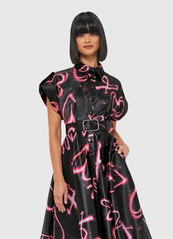 Women Dresses and Jumpsuits LEO LIN Anita Pocket Shirt Midi Dress 8211 Neon Heart Print