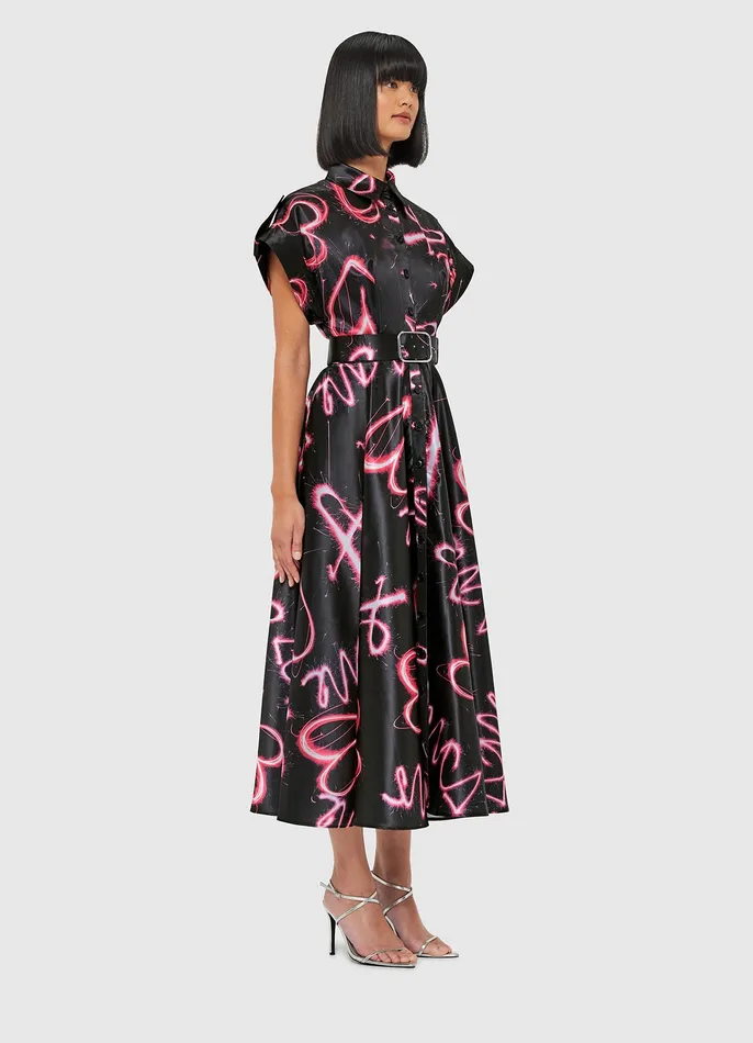 Women Dresses and Jumpsuits LEO LIN Anita Pocket Shirt Midi Dress 8211 Neon Heart Print