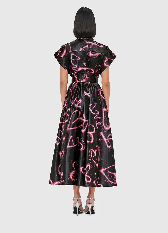 Women Dresses and Jumpsuits LEO LIN Anita Pocket Shirt Midi Dress 8211 Neon Heart Print