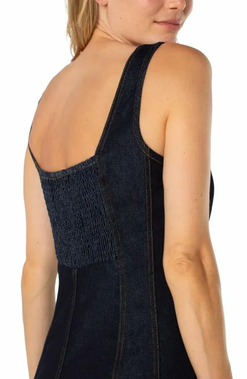 Women Dresses Liverpool Los Angeles Midi Dress With Smocked Back Indigo Rinse