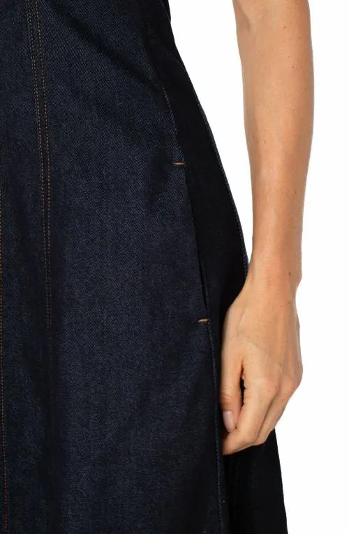 Women Dresses Liverpool Los Angeles Midi Dress With Smocked Back Indigo Rinse