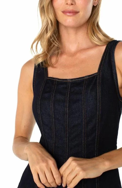 Women Dresses Liverpool Los Angeles Midi Dress With Smocked Back Indigo Rinse