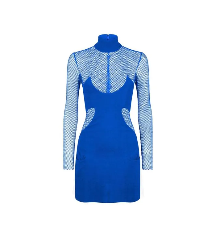 Women Dresses Tom Ford Crepe Jersey and Mesh Mini Dress Cobalt Blue
